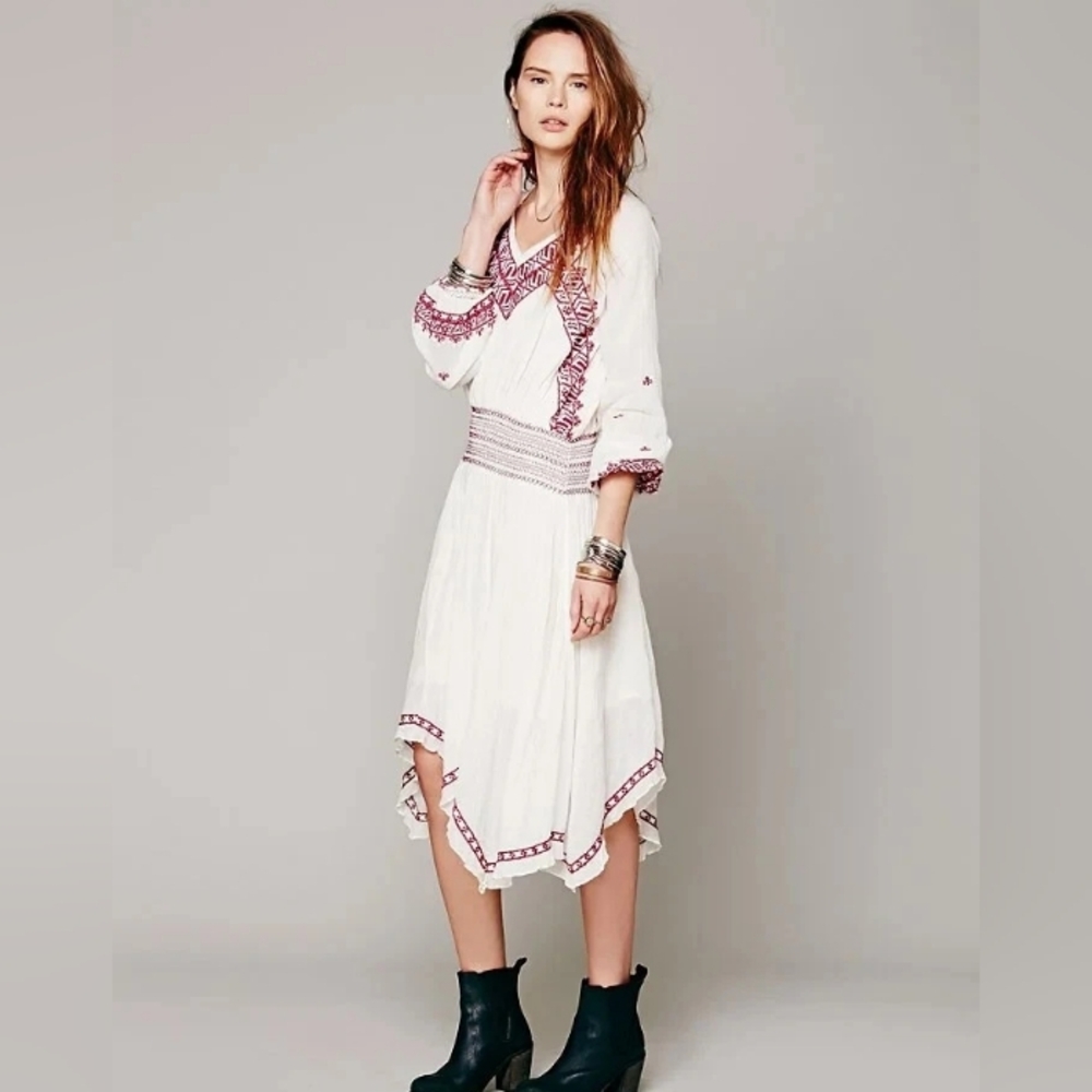 Free People Neo Folk Embroidered Boho Midi Dress